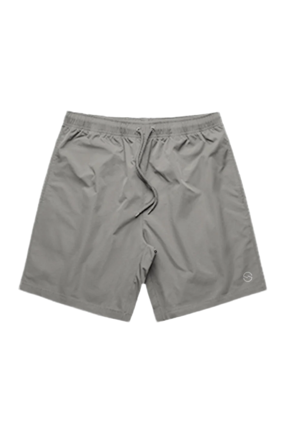 STATIC Core Shorts in storm grey – unisex lightweight athletic shorts with drawstring waist and minimalist logo